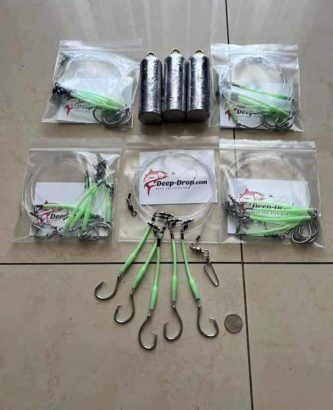 5 Premium Deep Drop Rigs + 3 × 3 lb Sinkers