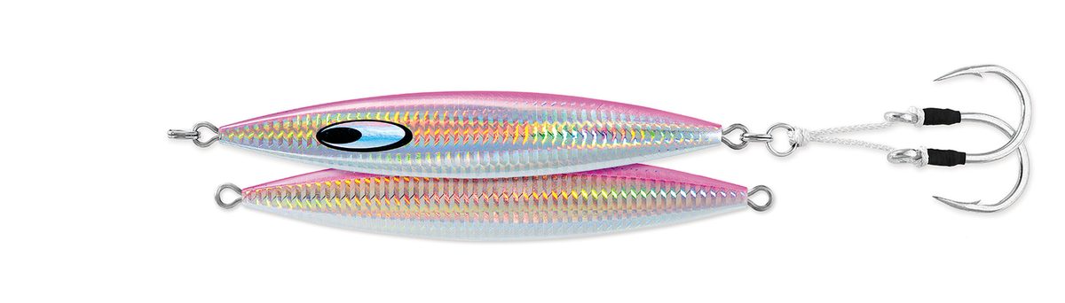 Saltiga SK Jig in pink with rigged assist hooks