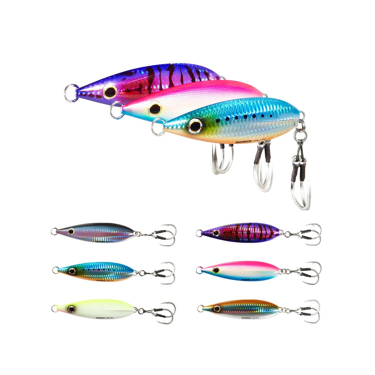 Shimano Butterfly Flat-Fall jigs rigged with assist hooks