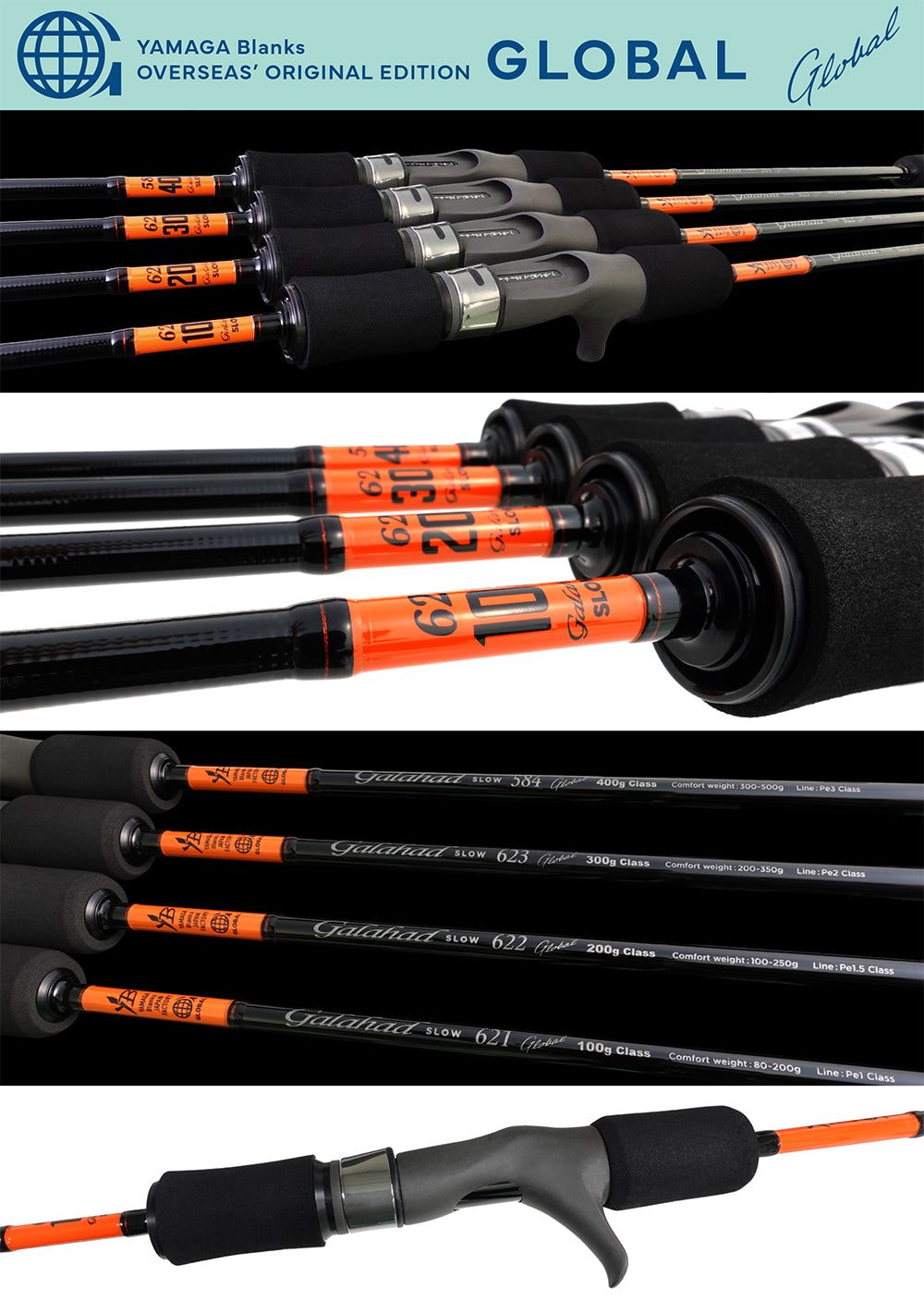 Galahad Slow Global reel seats, grips and blank details