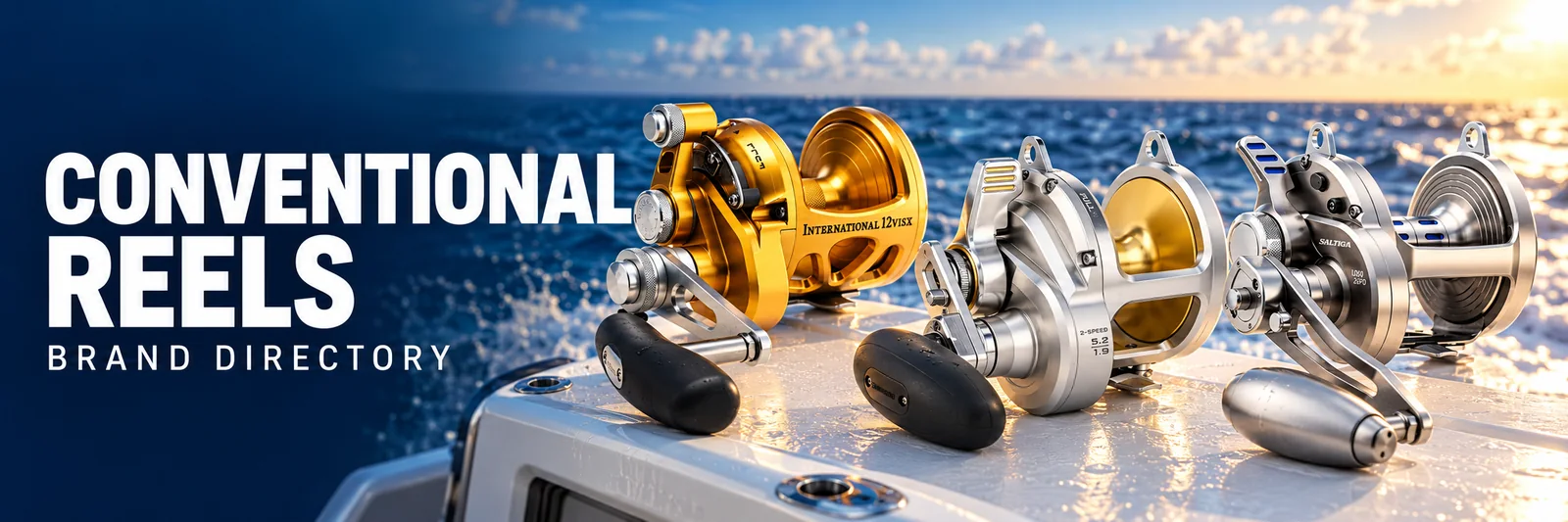 Conventional Reels directory featuring PENN International, Shimano Talica II A and Daiwa Saltiga