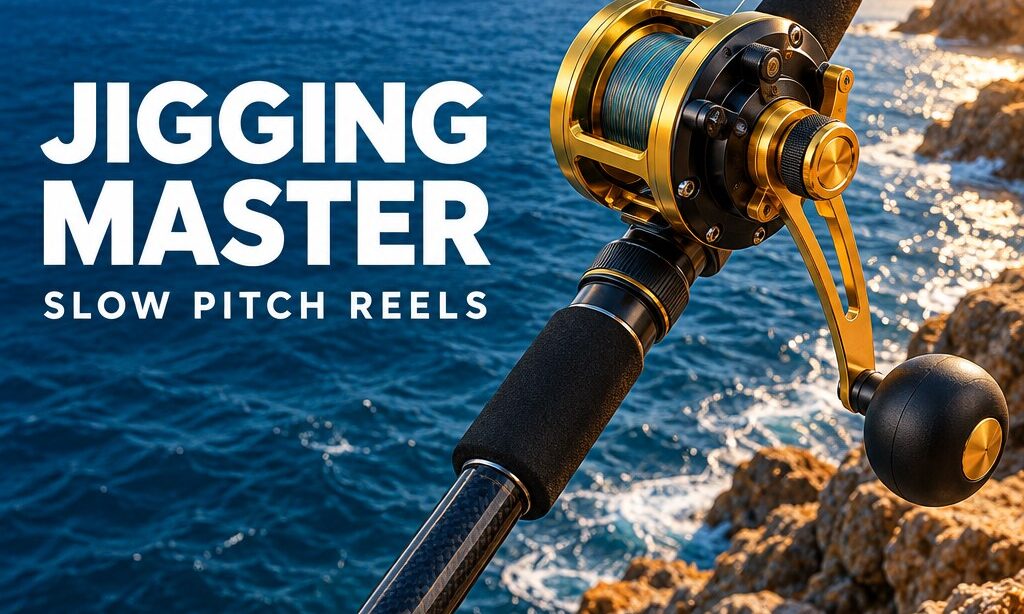 JIGGING MASTER slow pitch reels — illustrative jigging reel banner