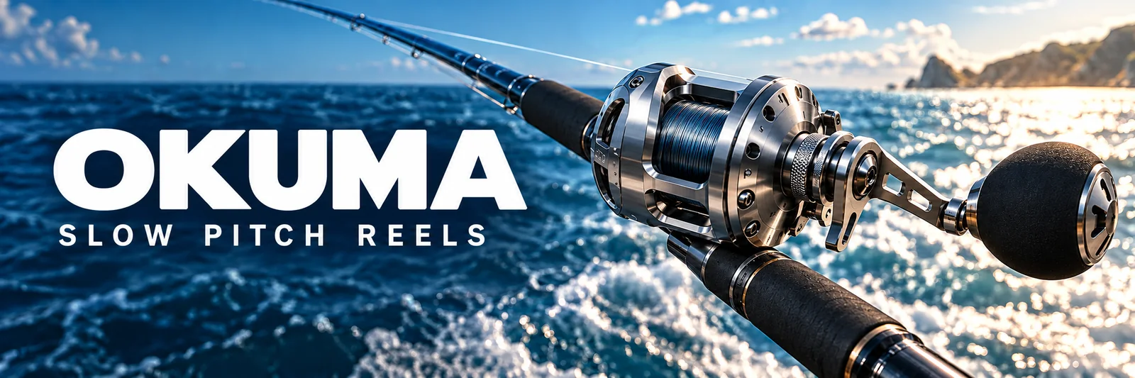 Okuma slow pitch reels — illustrative jigging reel banner